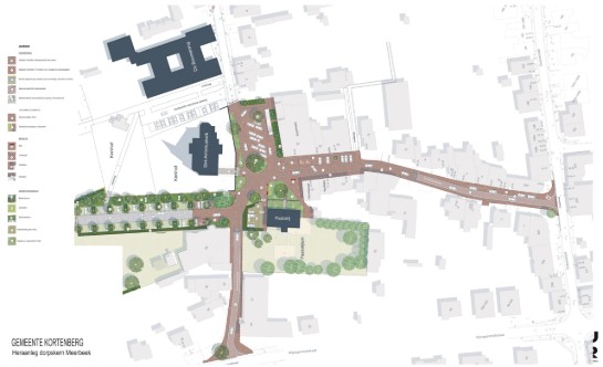 Plattegrond van het heraanlegproject van het dorpskern Meerbeek in de gemeente Kortenberg. (vergroot foto)