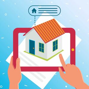 Een illustratie van een tablet met een huis op